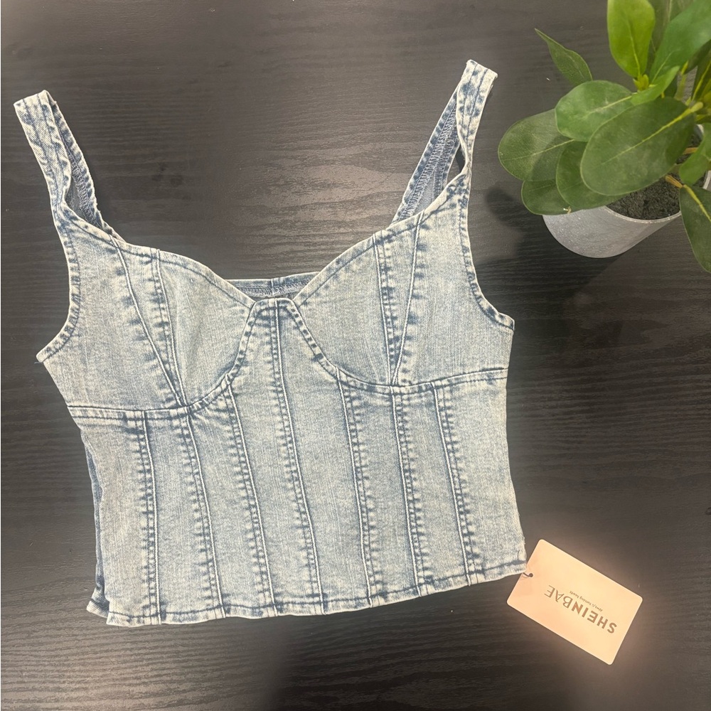 SHEIN Light Blue Denim Crop Top NWT